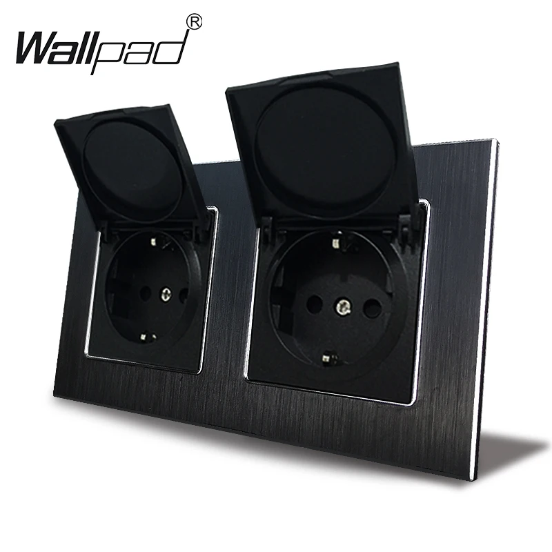 Vias com Tampão Quadro de Alumínio Tomada de Alimentação Dobro da Parede da ue do Tampão de Poeira com Grampos Tomada da ue de 2 156*86mm do Metal da C.a. Wallpad 110 V-240 v 16a