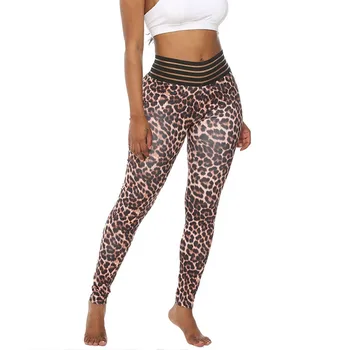 

sexy Striped pants women High Waist Sports Fitness Women's Leopard Print Pocket Hips Leggings Push Up Pants штаны new 2020