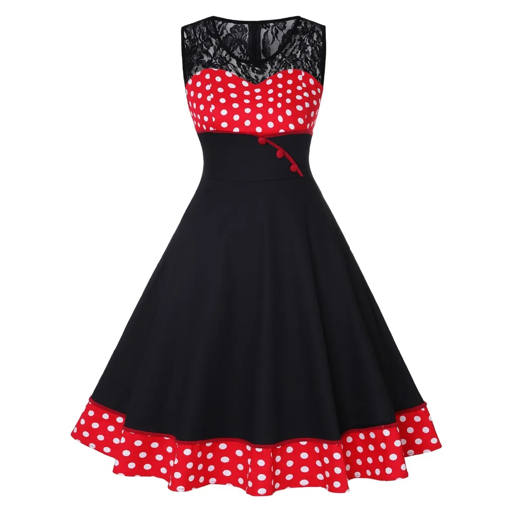8 Plus Size Women Polka Dot Print Vintage Dress V-Neck Short Sleeve Belt Hepburn Dress Sweetheart Pin Up 50s Party Dresses Vestido - Цвет: 8