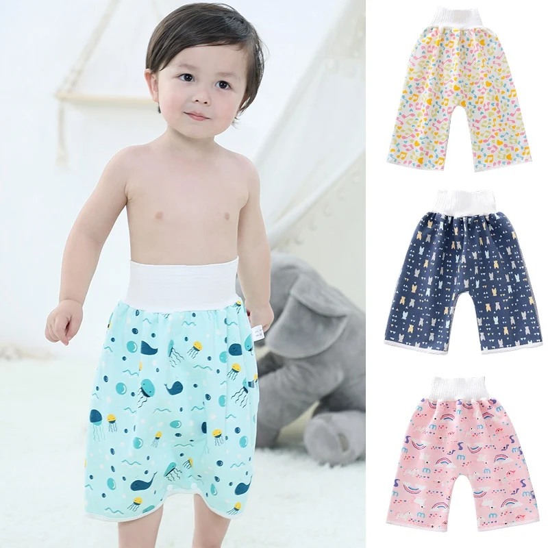 2 in 1 wasserdichte Windelrock Baumwolle Hohe Taille Kinder Training Hose  saugfähig verhindern Baby Windel Rock Leckage Matte Abdeckung