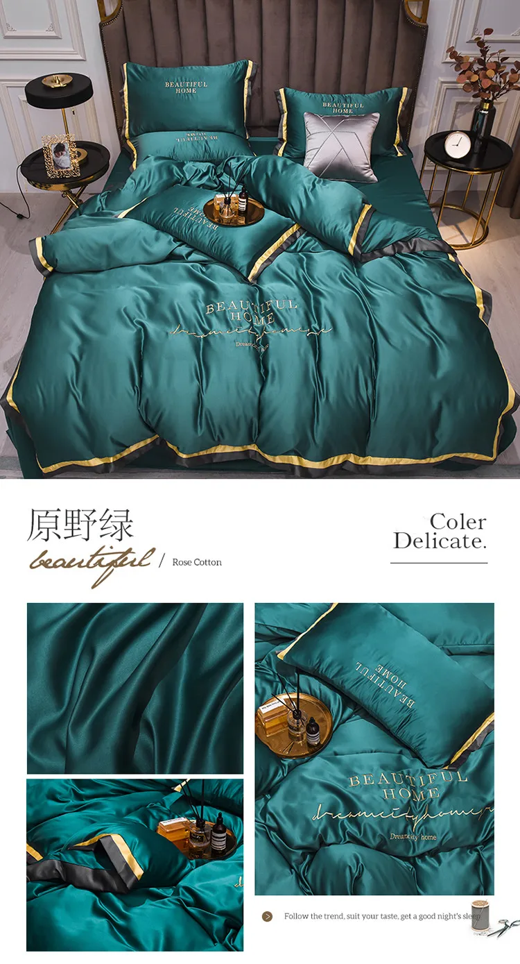 Luxury Bedding Sets Pink Grey White Rayon Embroidery Sheet Quilt Pillowcase Comfortable Soft Fluffy Bedding King Queen 4pcs