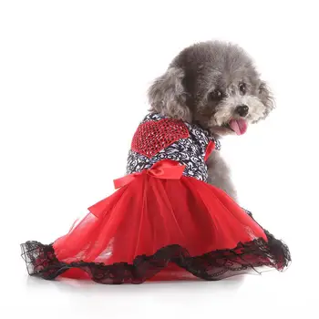 

Pet Princess Dress Clothes Spring Summer with Leopard Print Bowknot for Dog