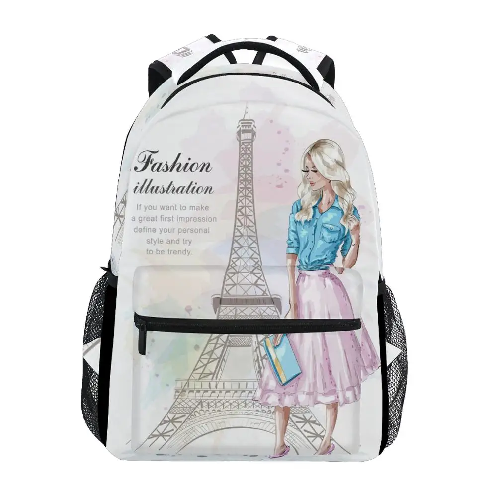 

ALAZA New Backpack School Bags Eiffel tower Prints Fashion girls Backpack Student Elementary Schoolbags National Flags Book Bags