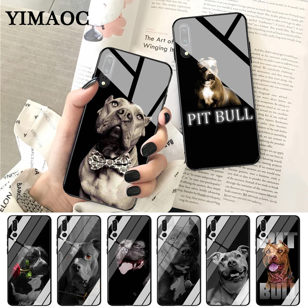 

YIMAOC Pit Bull Dog Pitbulls Glass Case for Huawei P10 lite P20 Pro P30 P Smart honor 7A 8X 9 10 Y6 Mate 20