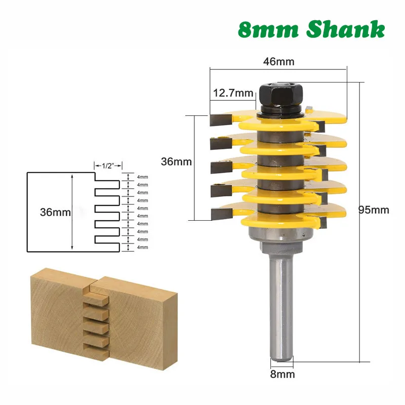 

8mm Shank Milling Cutter Woodwork 3 Teeth Adjustable Finger Joint Router Bit Tenon Industrial Grade For Woodworking Tool MC02038