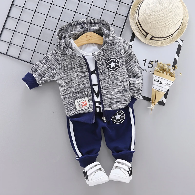 

Autumn Tee Pants Coat Children's Sets Korean Style Novel Printed Knitted Boy Sets Fashion Soft 3Pcs Children's Sets