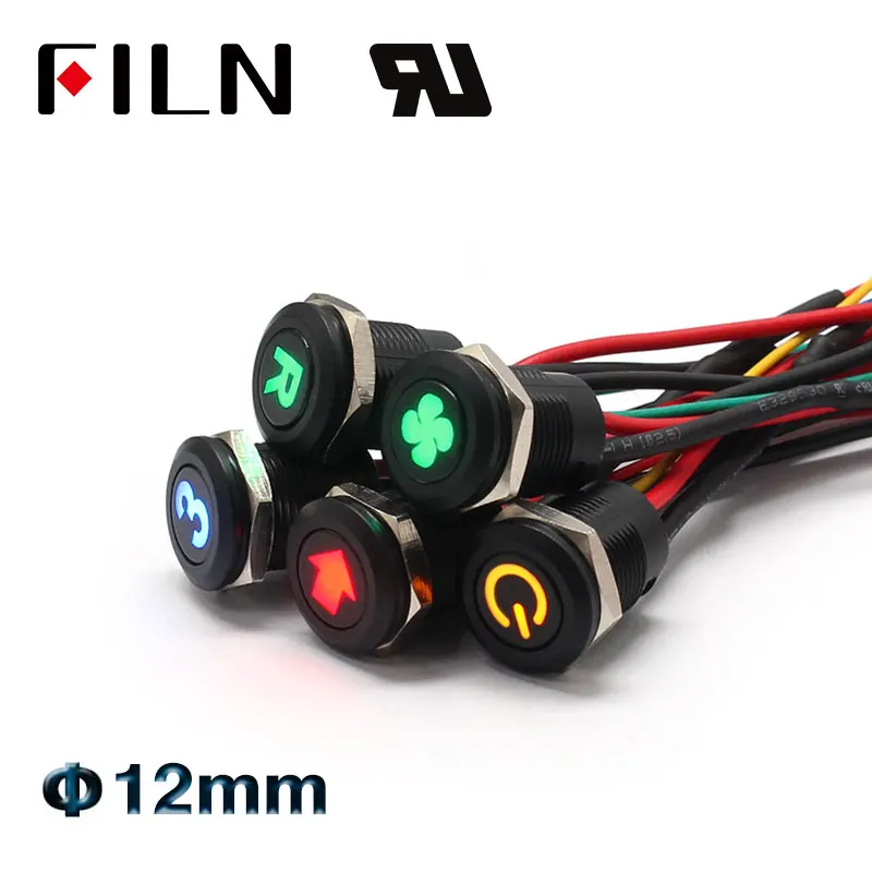 

12mm 12v racing Car Boat iP65 waterproof Plastic button Momentary Latching Push Button Switch with DashBoard Symbol