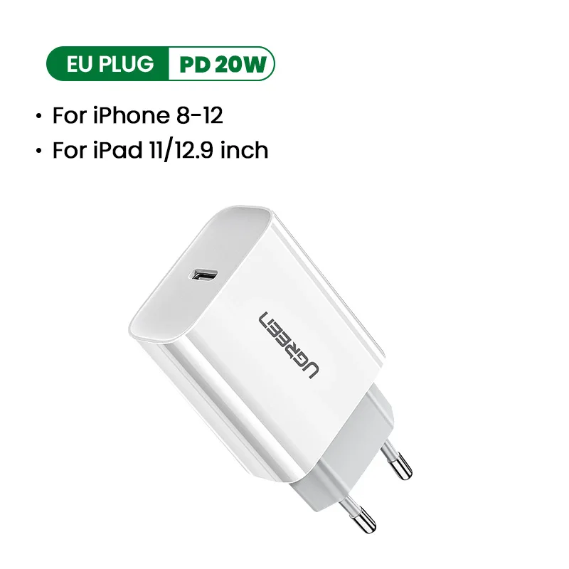 Ugreen-Chargeur USB Type C PD, 20W, Quick 4.0, iPhone 15, 14, 13, 12, 11  Plus, Pro Max, iPad, Chargeur mural pour téléphone portable, EU