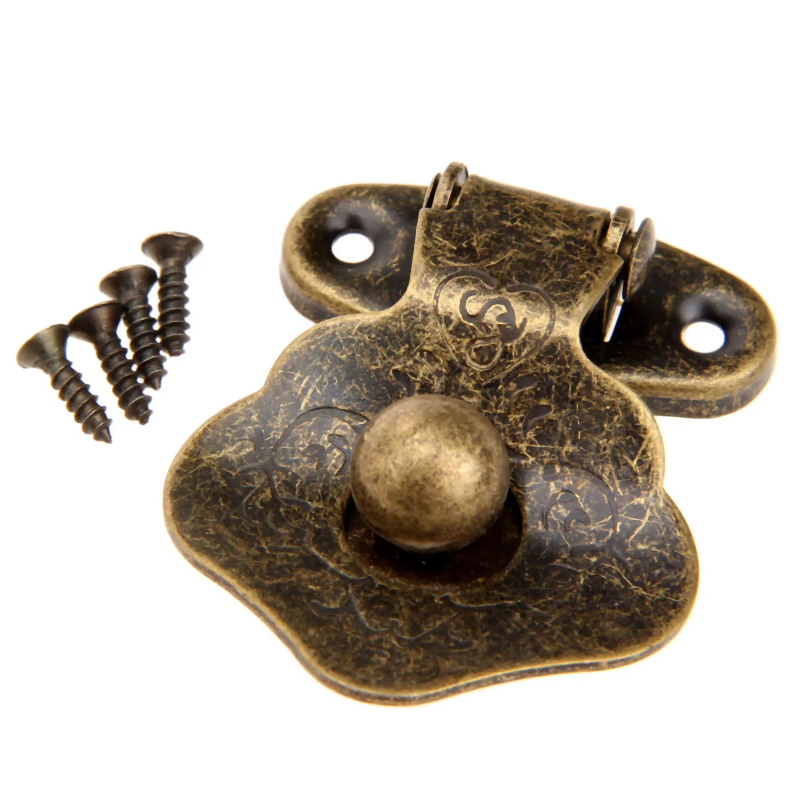 

1pc Iron Latch Hasp Hook Lock 42x32mm 4 screws Clasp Buckle Decorative Antique Brass Drawer Box Case Chest Hardware