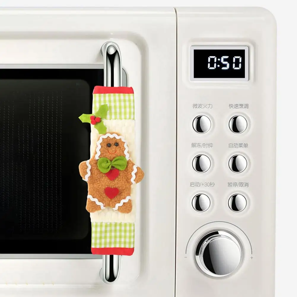 

4Pcs Christmas Lovely soft fabric Santa Refrigerator Microwave Oven Door Handle Protective Covers fit fridge microwave oven