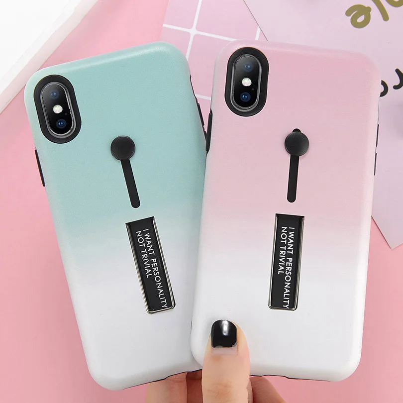 KISSCASE Hide Ring Stand Phone Case For iPhone XR XS MAX X 7 Candy Color Cases 8 6 6s Plus TPU + Hard PC Back Cover |