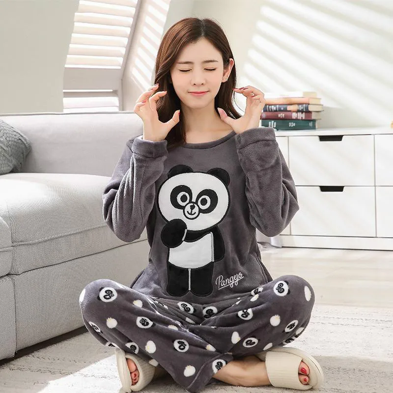 Женские зимние теплые пижамы унисекс для пары, пижамные комплекты с героями мультфильмов, Пижамный костюм с животными, одежда для сна для женщин/мужчин, домашняя одежда, пижамы - Цвет: Women Panda