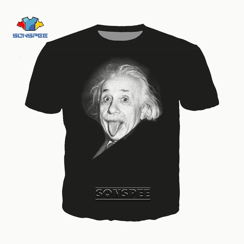 

SONSPEE Genius Einstein T-Shirts Women 3D Print TShirt Summer Casual Vintage Harajuku Style Black Off White Tshirt Pullover Men