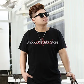 

Leisure Big Size Men's Wear Plus Fat Plus Top Letter Epoxy Short Sleeve Round Neck Men T Shirt Strength