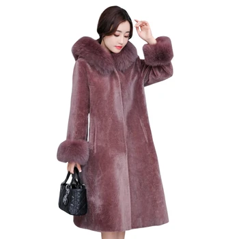

Winter jacket Women long Faux Fur Coat Fashion Sheep Sheared Coat Fox Hair Hooded fur jacket Thick warm overcoat Plus Size 4XL