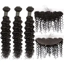 Remy густые вьющиеся волосы плетеные бразильские волосы пучки с фронтальным настоящим Huam волосы топперы для черного ZingSilky наращивание волос