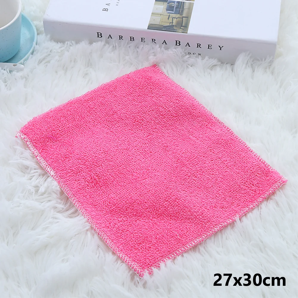 Микрофибра из бамбукового волокна для посуды ткань для чистки посуды супер абсорбент полотенце прочная тряпка кухонное полотенце ткань двусторонняя - Цвет: Pink 27x30cm