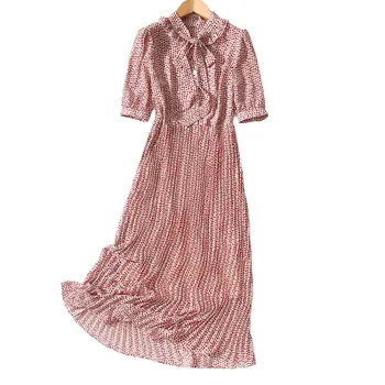 

Women Dress 2020 Spring and Summer Floral Chiffon Dress High Waist Pleated A-line Dress