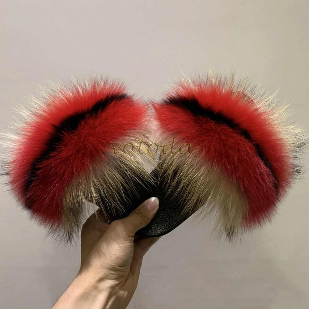 leather girl in boots Summer Kids Fur Slippers Fluffy Raccoon Fur Slides Toddler Furry Fox Fur Flip Flops Children Rainbow Fur Sandal Girls Flat Shoes children's sandals near me