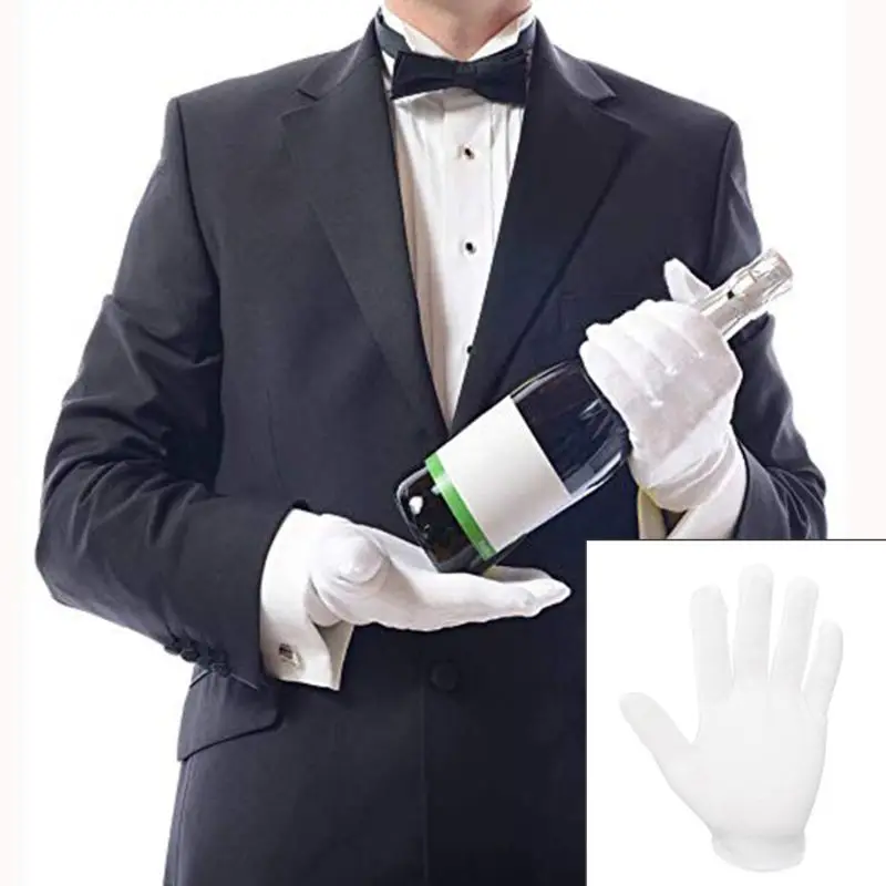 

12 Pairs Men Women White Cotton Gloves Health Daily Work Stretchable Lining Mittens Coin Jewelry Costume Inspection