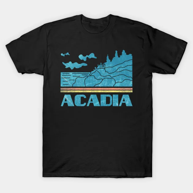 Мужская футболка Acadia городской горизонт Ретро пейзаж 70s 80s винтажный