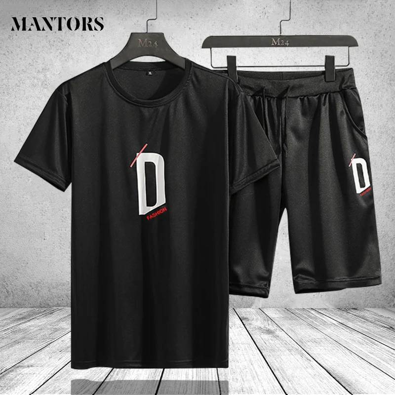Mens Suits Shorts Jogger Summer Two-Pieces Running with 4XL Male Tee-Tops