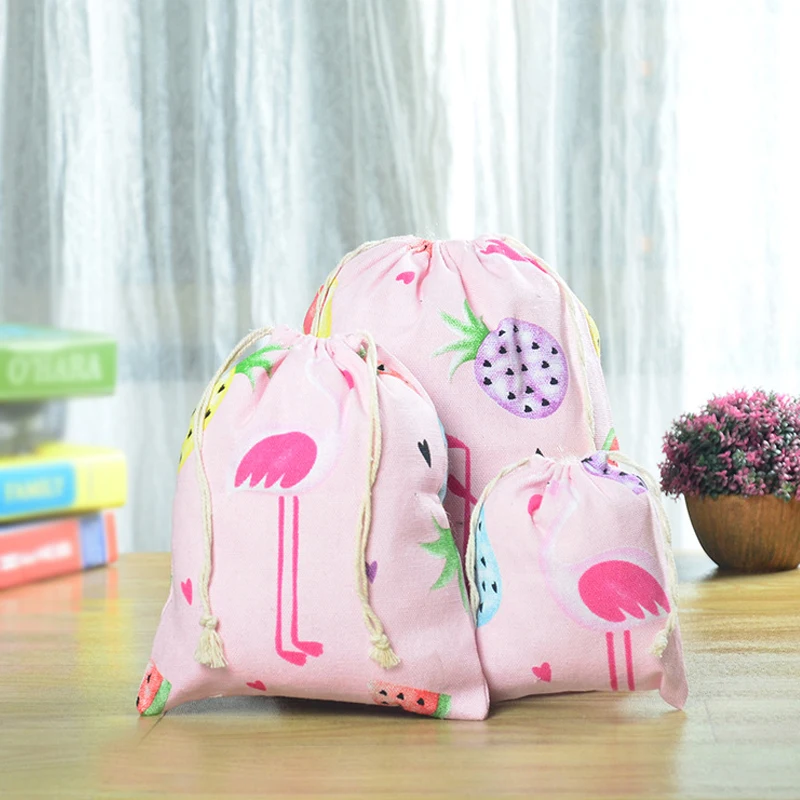 Fashion Women Print Drawstring Bags Cotton linen Bag Reusable Drawstring Backpack Travel Home Sundries Underwear Storage Bag