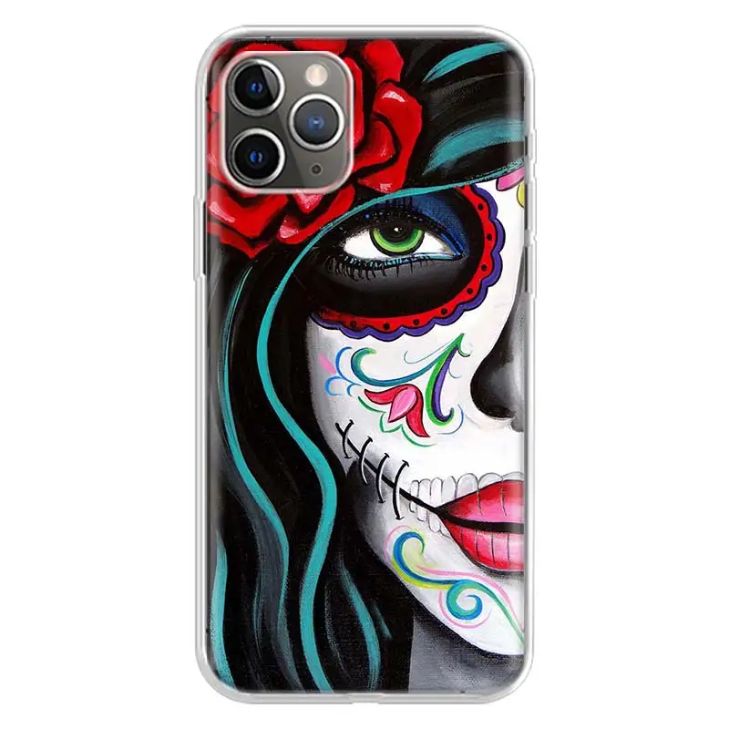 case iphone 13  Catrina Beautiful Rose Girl Skull Phone Case For iPhone 13 12 11 Pro Max 6 X 8 6S 7 Plus XS XR Mini 5S SE 2020 7P 6P Pattern Cov iphone 13 pink case