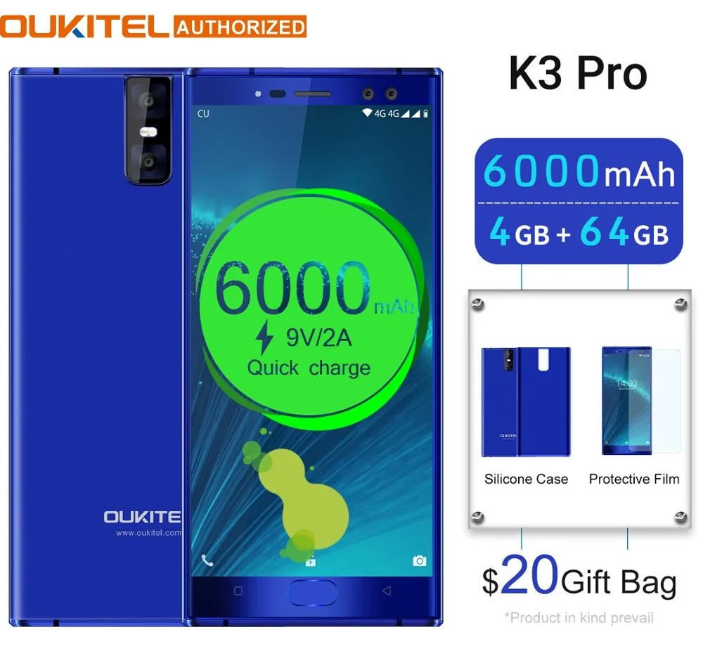 Мобильный телефон Oukitel K3 Pro Android MT6763 Octa Core 4 Гб 64 5 &quotFHD экран 6000 мАч камеры 9 в 2 а