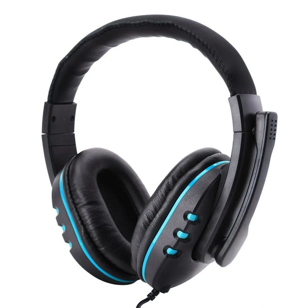 

3.5mm Noise Reduction Headset Wired Control Headphones Compatible for PS4 Pro PS4 Slim (Blue)
