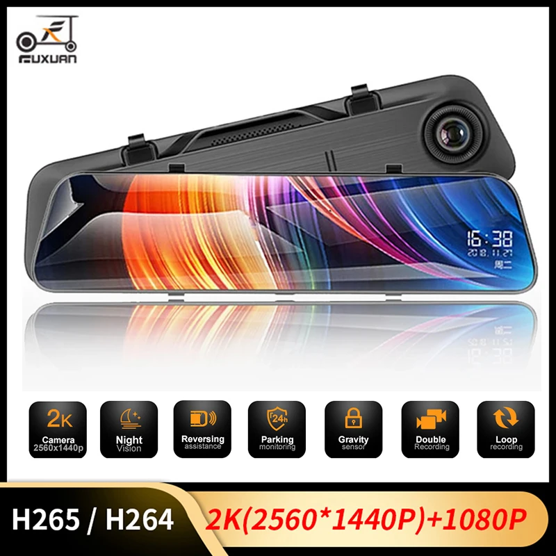 

12'' Car DVR Mirror Dash Cam Auto Video Recorder 2K HD Camera Rearview Dual Lens 1080P Front And Rear Dashcam Touch Screen Park