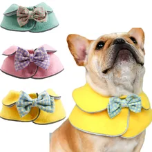 고양이 턱받이 더블 레이어 모직 격자 무늬 큰 나비 넥타이, 반다나 숄 스카프, 작은 대형 개 불독용, 핑크 그린 옐로우 개 액세서리