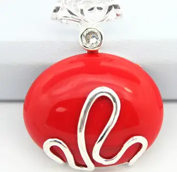 

Free Shipping Vintage 925 Sterling Silver 37x30MM imitation red coral Pendant valentine's gift