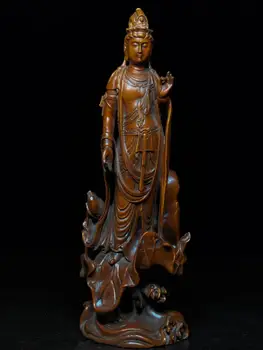 

wedding decoration Chinese Boxwood Seikos Wood Carving Statue of Avalokitesvara Bodhisattva Guanyin Buddha