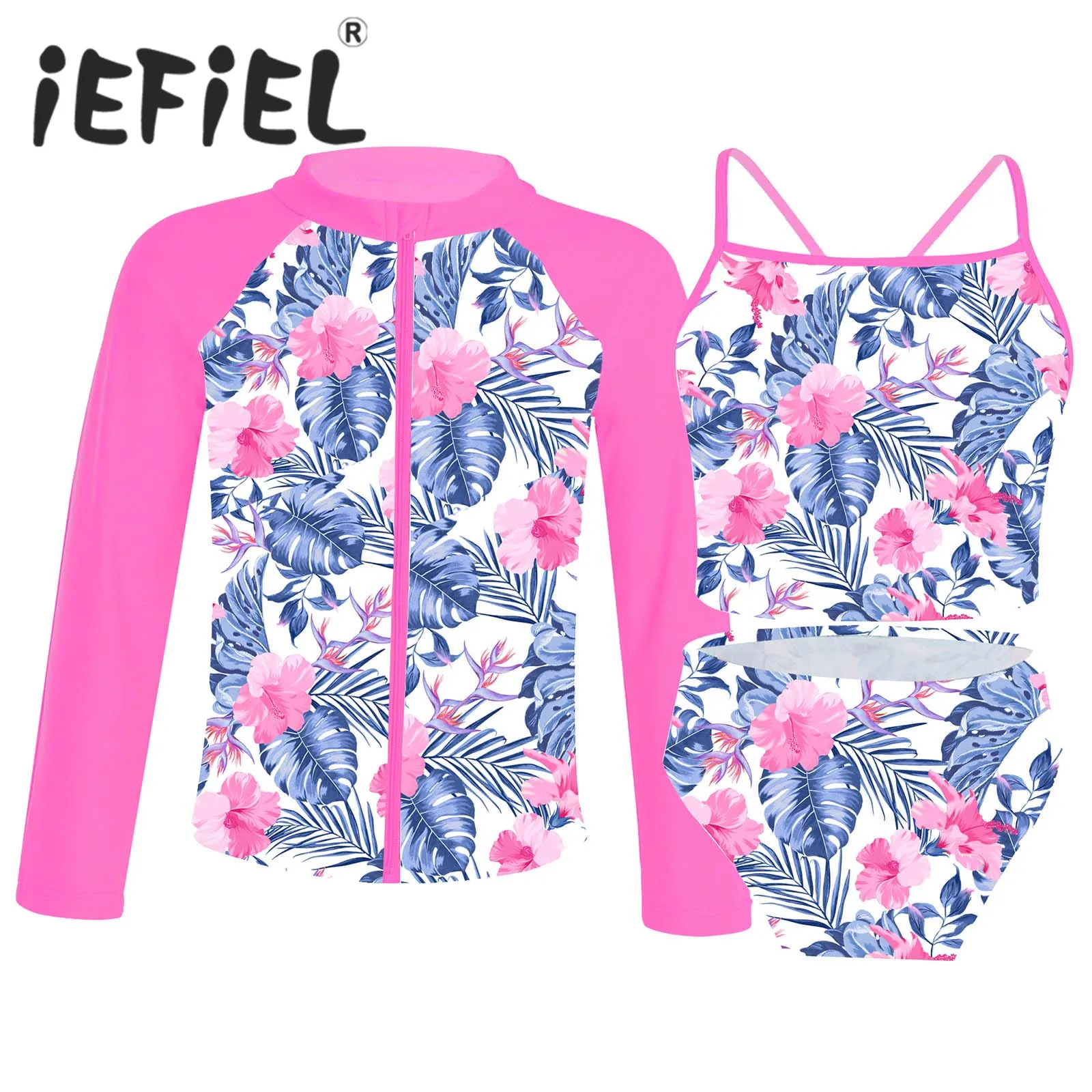 3 шт. детский купальник с трусами и длинным рукавом на молнии | Спорт развлечения