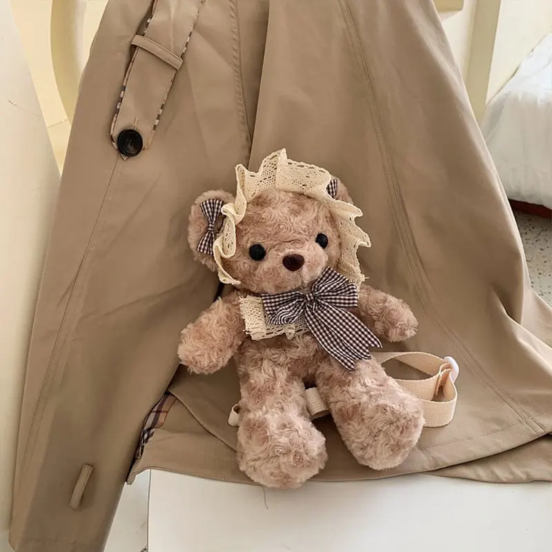 38 см kawaii bear shelliemei плюшевая сумка милый медведь кружева плюшевая кукла рюкзак портмоне подарок девушке
