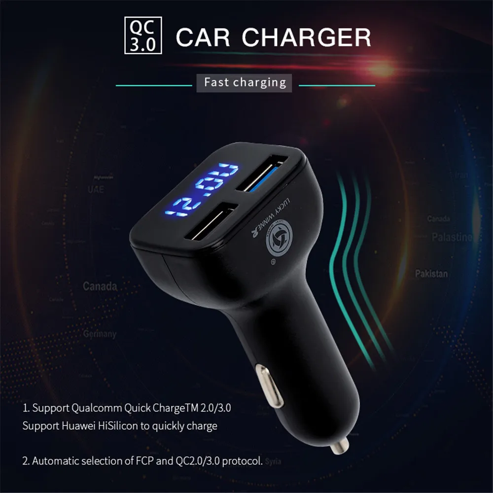 2 USB быстрое автомобильное зарядное устройство Quick Charge 3,0 Автомобильное зарядное устройство адаптер Автомобильное зарядное устройство для мобильного телефона+ Автомобильное напряжение раннее предупреждение