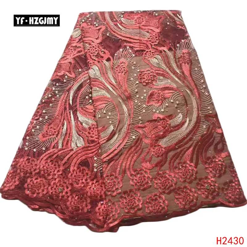 YF HZGJMY Red Lace Fabric with Stones 2019 French Women 5 Yards High Quality Embroidered Mesh A2430 | Дом и сад