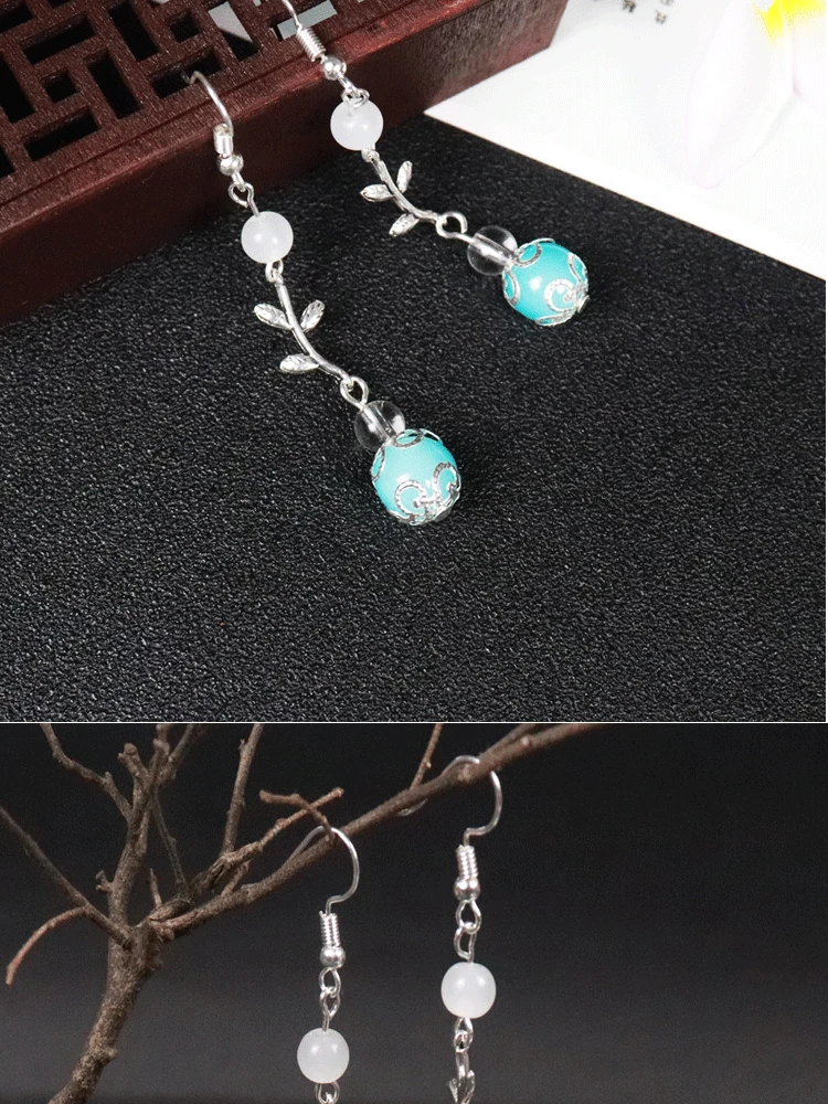 Серебряный с синим халцедоном серьги в комплекте Hanfu серьги в комплекте придворные серьги под старину