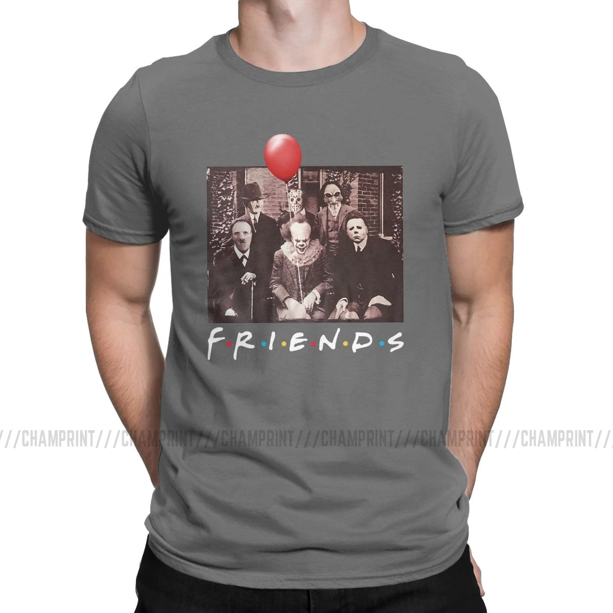 Футболка с принтом «Друзья ужасов», Pennywise, Майкл Майерс, Джейсон, Voorhees, мужские футболки на Хэллоуин, Уникальные футболки, хлопковая летняя одежда - Цвет: Темно-серый