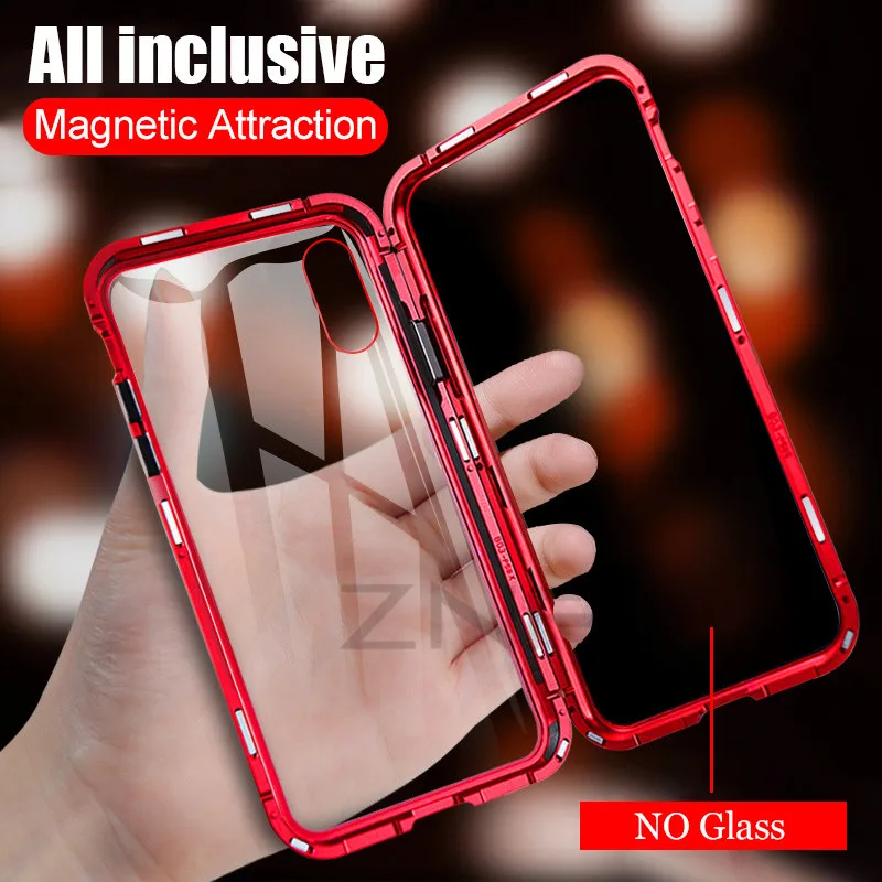 Red-Back Glass ZNP Магнитный адсорбционный металлический чехол для телефона для iPhone 6 6s 8 7 Plus X двухсторонний стеклянный Магнитный чехол для iPhone X XS Чехлы для MAX XR - Цвет: Red-Back Glass
