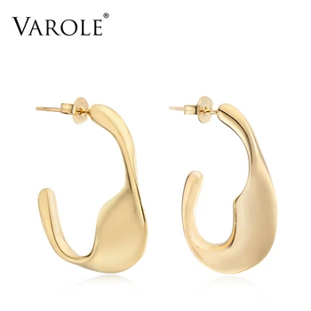 

VAROLE Korea Design Drop Earrings Metal Gold Geometric Irregular Natural Freshwater Pearl Dangle Earrings for Women