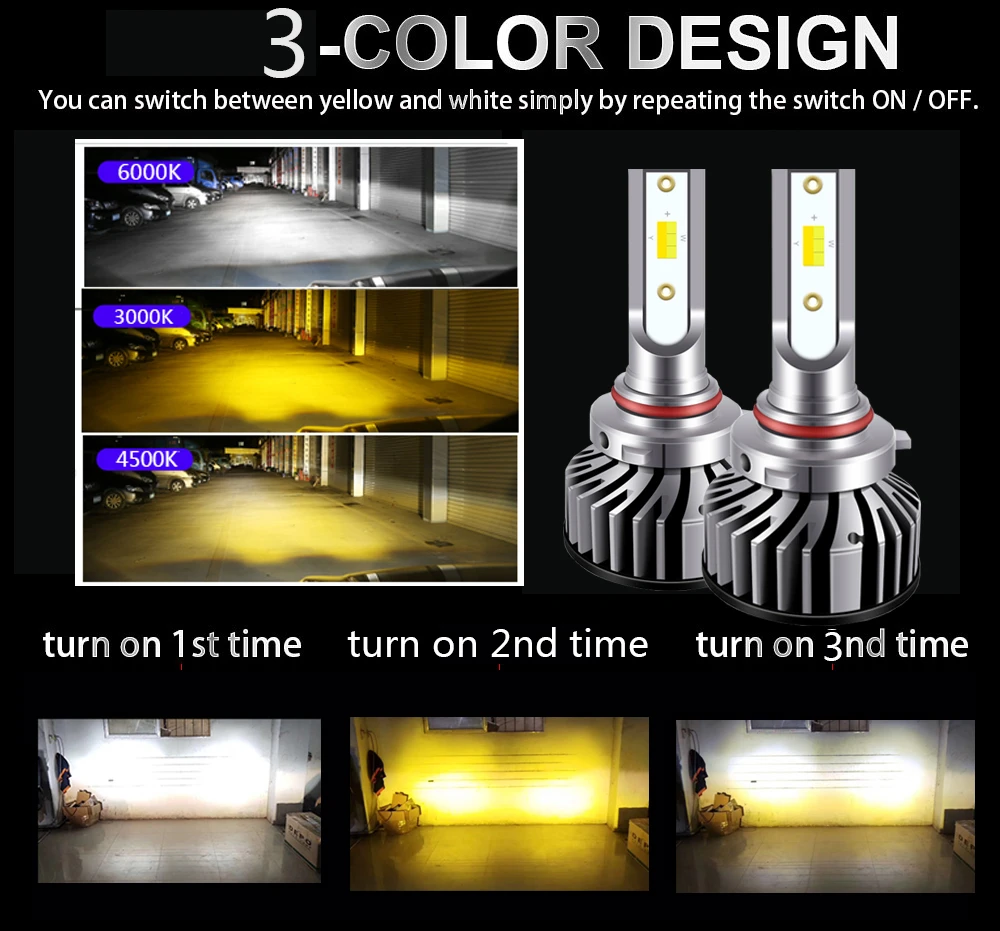 2 pcs h4 led h1 h7 h11 9005 hb3 led mobil lampu 3 warna 3000k 6000k 4500k 120000lm lampu led h3 880 881 9006 hb4 auto kabut lampu