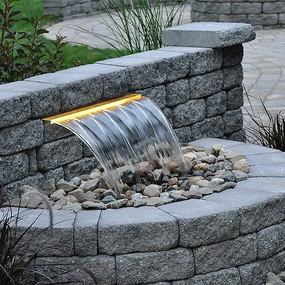 stainless steel swimming pool waterfall spillway with led strip for wall garden outdoor waterfall fountain