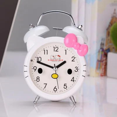 3 дюймов мультфильм рисунок «Hello Kitty» пары Колокольчик металлический немой подсветкой будильник для студента, детская одежда с «hello kitty» Часы с котами - Цвет: 2