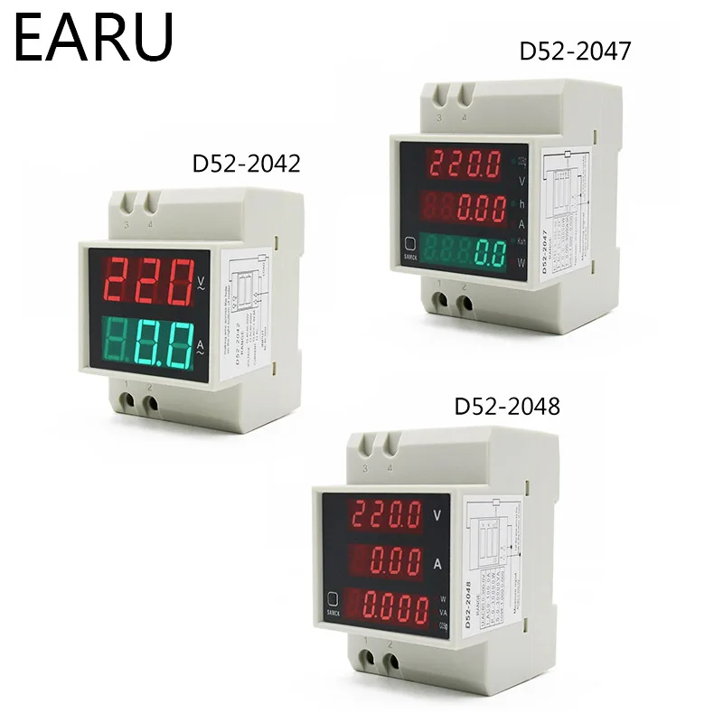 DIN-rail Multi-function Meter AC80-300V AC200-450V 100A Digital LED Voltage Current Active Power Factor Energy Meter Voltmeter