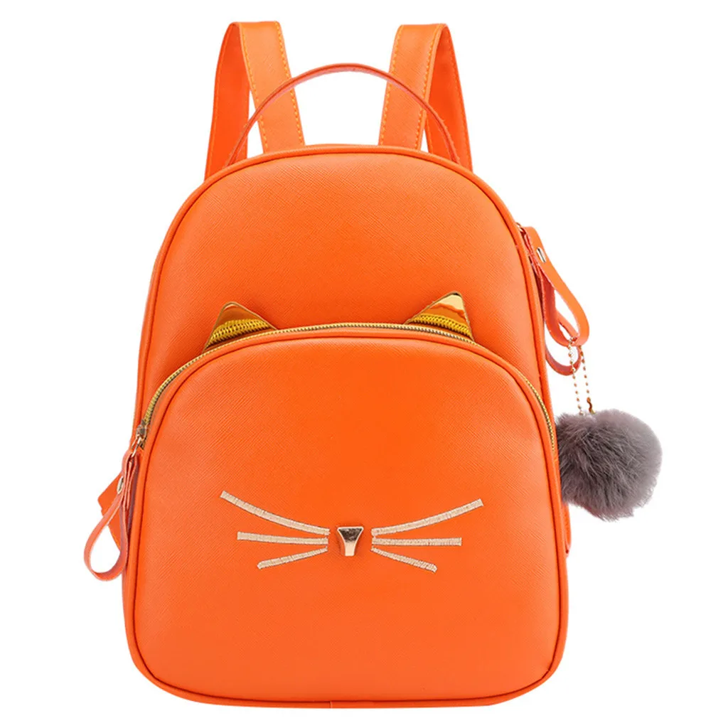 MAIOUMY, маленький женский рюкзак,, милые кошки, сумка на плечо, женская, кавайная, с меховым помпоном, сумка через плечо для девочек-подростков, модная сумка - Цвет: OR