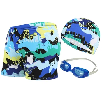 

3PCS Swimming Trunks+Swim Caps+ Swim Goggles Kids Swimwear Child Baby Boys Swim Trunks Shorts Beach Hat Glasses