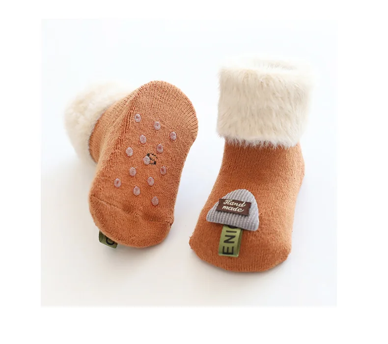 Boxed 2 pairs winter new children's socks thick warm baby socks plastic non-slip newborn floor socks