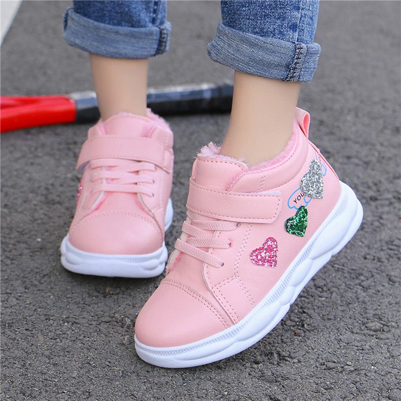 Botas altas cálidas para niños, zapatos a la moda para chicas, de cuero y terciopelo, de algodón, de lona, para AliExpress